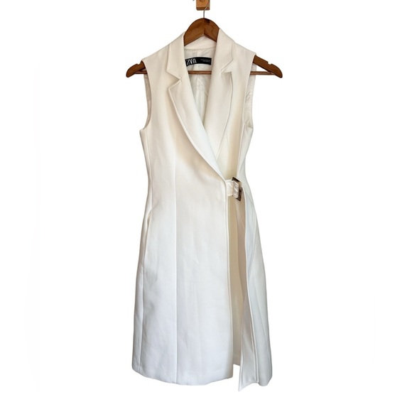 ZARA White Sleeveless Blazer Dress with Belt Structured Vest Dress - Picture 1 of 9